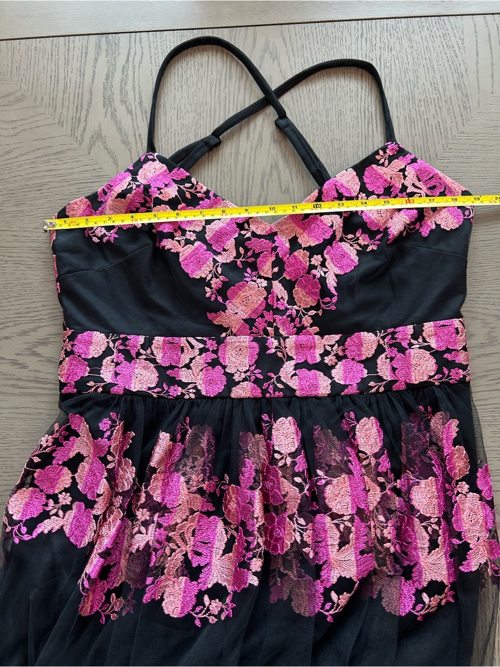 Christian Siriano Midi Dress with Pink Floral Embroidery on Black Tulle - Picture 9 of 11